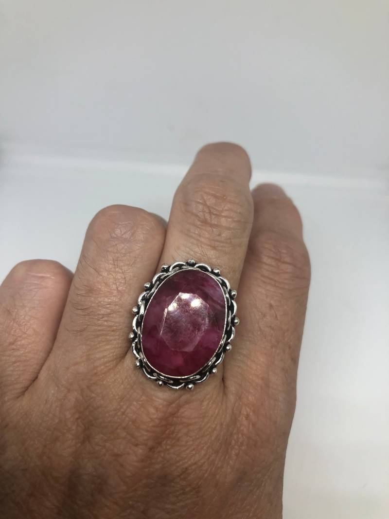 Vintager Handgemachter Roher Rosa Rubinsilber-Gothic Ring von NemesisJewelryNYC