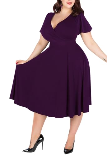 Nemidor® Damen V-Ausschnitt Stretch Casual Midi Plus Size Brautjungfernkleid, 133+dunkelviolett, 48 Mehr von Nemidor