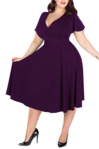 Nemidor® Damen V-Ausschnitt Stretch Casual Midi Plus Size Brautjungfernkleid, 133+dunkelviolett, 52 Mehr von Nemidor