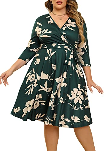 Nemidor Damen V-Ausschnitt 3/4 Ärmel Stretch Casual Midi Übergröße Brautjungfernkleid NEM253, Greenkhaki + Ärmel, 52 Mehr von Nemidor