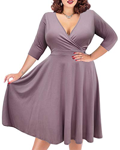 Nemidor® Damen V-Ausschnitt Stretchy Casual Midi Plus Size Brautjungfer Kleid, Hellviolett+Hülle, 48 Mehr von Nemidor