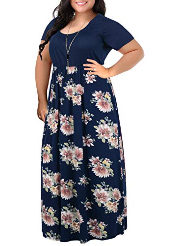 Nemidor Damen-Maxikleid mit Zickzack-Druck, kurzärmelig, Übergröße, lässiges Sommerkleid - Blau - 54 Mehr von Nemidor