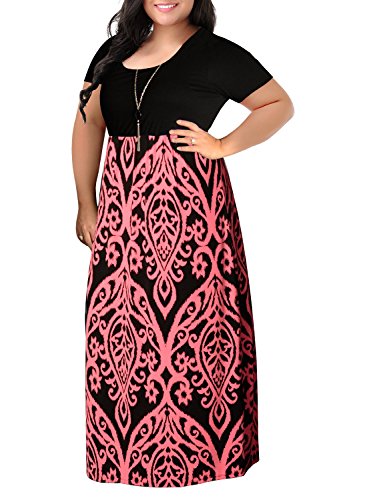 Nemidor Damen-Maxikleid mit Zickzack-Druck, kurzärmelig, Übergröße, lässiges Sommerkleid - Pink - 48 Mehr von Nemidor