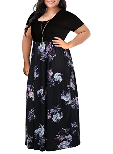 Nemidor Damen-Maxikleid mit Zickzack-Druck, kurzärmelig, Übergröße, lässiges Sommerkleid - Schwarz - 44 Mehr von Nemidor