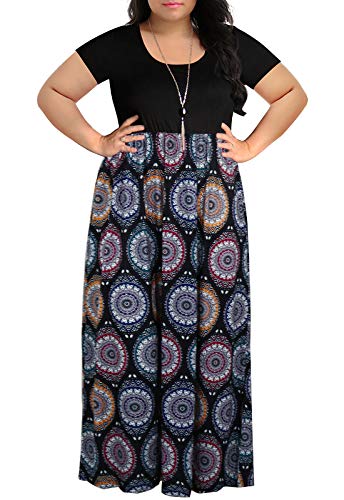 Nemidor Damen-Maxikleid mit Zickzack-Druck, kurzärmelig, Übergröße, lässiges Sommerkleid - Schwarz - 48 Mehr von Nemidor