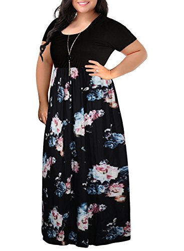 Nemidor Damen-Maxikleid mit Zickzack-Druck, kurzärmelig, Übergröße, lässiges Sommerkleid - Schwarz - 56 Mehr von Nemidor