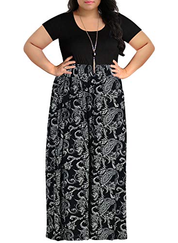 Nemidor Damen-Maxikleid mit Zickzack-Druck, kurzärmelig, Übergröße, lässiges Sommerkleid - Schwarz - 56 Mehr von Nemidor