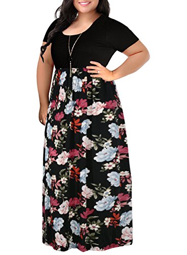 Nemidor Damen-Maxikleid mit Zickzack-Druck, kurzärmelig, Übergröße, lässiges Sommerkleid - Schwarz - 56 Mehr von Nemidor