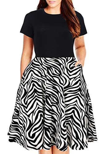 Nemidor Damen Rundhals Sommer Casual Plus Size Fit und Flare Midi Kleid mit Tasche - Schwarz - 56 Mehr von Nemidor