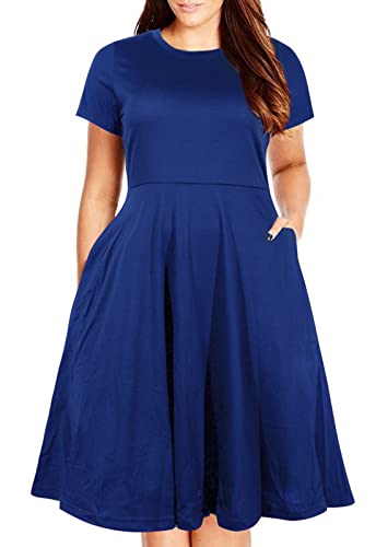 Nemidor Damen Rundhals Sommer Casual Plus Size Fit und Flare Midikleid mit Tasche, Königsblau, 52 Mehr von Nemidor