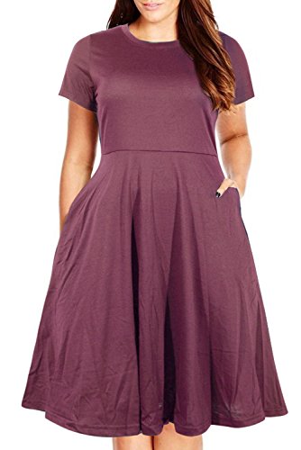 Nemidor Damen Rundhalsausschnitt-Sommer-beiläufige Plus Size fit und Flare midi-Kleid mit Tasche 18w lila von Nemidor