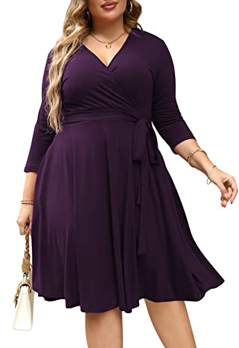 Nemidor Damen V-Ausschnitt 3/4 Ärmel Stretch Casual Midi Übergröße Brautjungfernkleid NEM253, 133 Violett + Ärmel, 48 Mehr von Nemidor