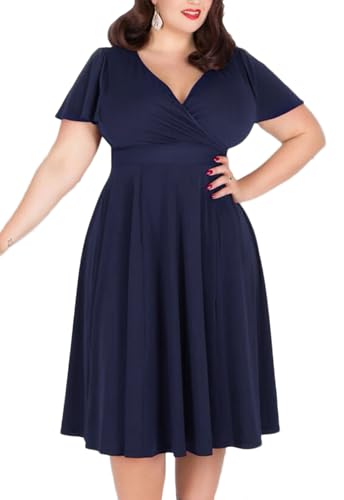 Nemidor Damen V-Ausschnitt Stretch Casual Midi Plus Size Brautjungfer Kleid - Blau - 56 Mehr von Nemidor