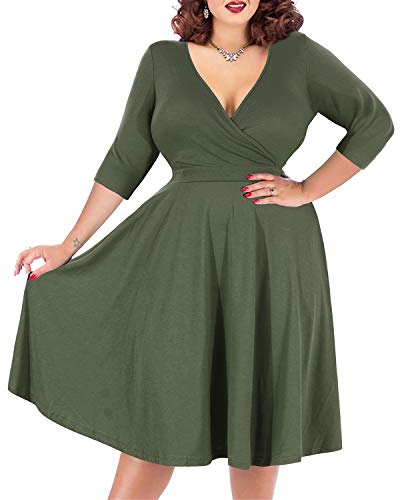 Nemidor Damen V-Ausschnitt Stretch Casual Midi Plus Size Brautjungfer Kleid - Grün - 48 Mehr von Nemidor
