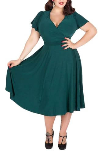 Nemidor Damen V-Ausschnitt Stretch Casual Midi Plus Size Brautjungfer Kleid - Grün - 56 Mehr von Nemidor
