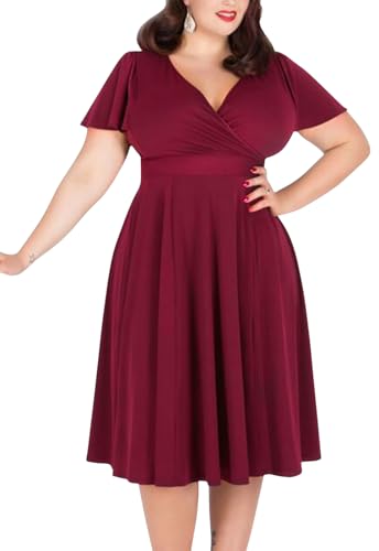 Nemidor Damen V-Ausschnitt Stretch Casual Midi Plus Size Brautjungfer Kleid - Rot - 50 Mehr von Nemidor