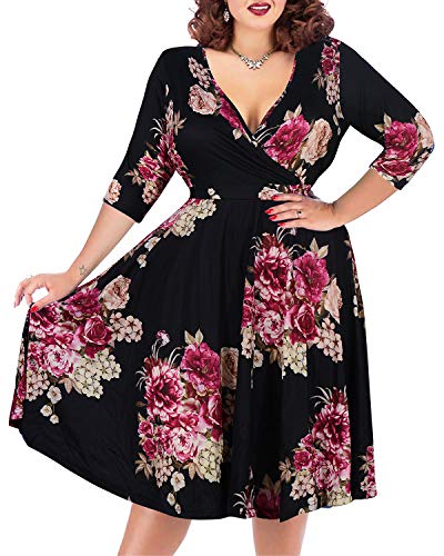 Nemidor Damen V-Ausschnitt Stretch Casual Midi Plus Size Brautjungfer Kleid - Schwarz - 48 Mehr von Nemidor