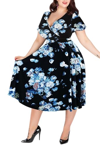 Nemidor Damen V-Ausschnitt Stretch Casual Midi Plus Size Brautjungfer Kleid - Schwarz - 48 Mehr von Nemidor