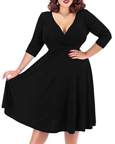 Nemidor Damen V-Ausschnitt Stretch Casual Midi Plus Size Brautjungfer Kleid - Schwarz - 56 Mehr von Nemidor