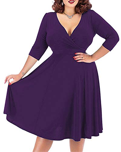 Nemidor Damen V-Ausschnitt Stretch Casual Midi Plus Size Brautjungfer Kleid - Violett - 48 Mehr von Nemidor
