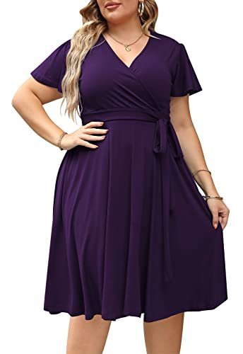 Nemidor Damen V-Ausschnitt Stretch Casual Midi Plus Size Brautjungfer Kleid - Violett - 50 Mehr von Nemidor
