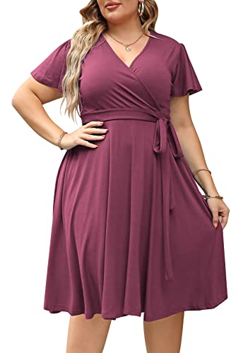 Nemidor Damen V-Ausschnitt Stretch Casual Midi Plus Size Brautjungfer Kleid - Violett - 56 Mehr von Nemidor