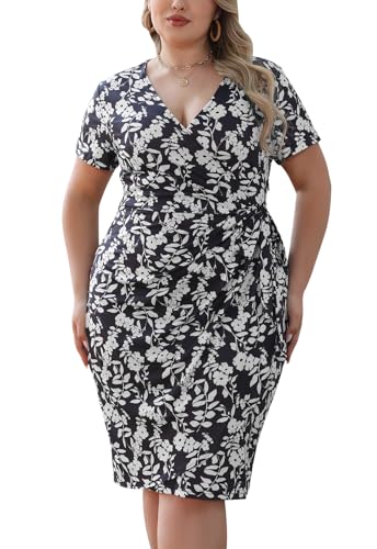 Nemidor Kleid in Übergröße für kurvige Frauen, Sommer, lässig, figurbetont, Midi-Kleid, kurzärmelig, plissiert, Größe 42–54, Schwarz Weiß, 56 Mehr von Nemidor