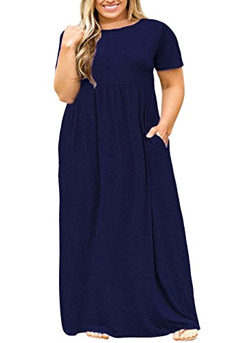 Nemidor Langes Damen-Maxikleid mit Taschen, kurzärmlig, lässig, für die Freizeit, Übergröße - Blau - 18W von Nemidor