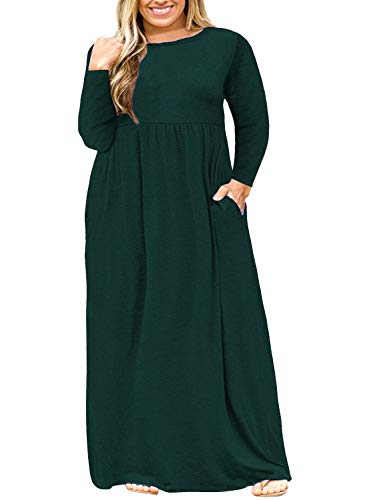 Nemidor Langes Damen-Maxikleid mit Taschen, kurzärmlig, lässig, für die Freizeit, Übergröße - Grün - 14W von Nemidor