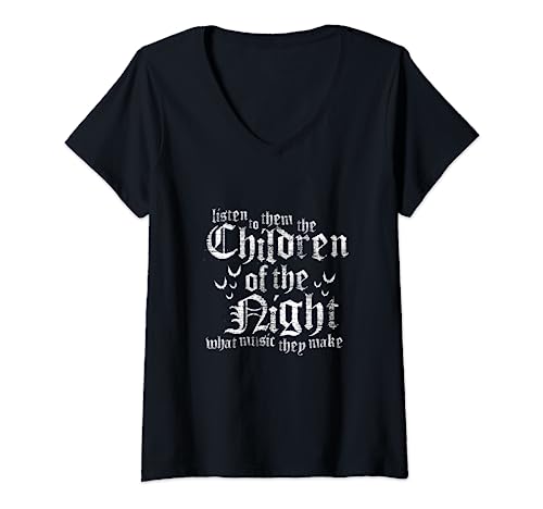 Damen Kinder der Nacht - Vampir - Vintage Gothic Horror T-Shirt mit V-Ausschnitt von Nemons Goth Clothing