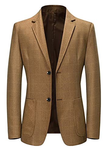 Blazer Herren-Kostümjacke, zwei Knöpfe, kariert, Slim Fit, Schottenkaro, elegant, für Hochzeit, Business, Abend, gelb, XS von Nemopter