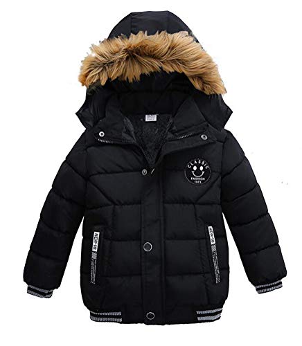 Mäntel Jungen Baby Jacke Daunenjacke Warm Kinder Jungen Daunenjacke mit Kapuze Sport Baby Ski Warm gepolstert Winter Jacke Parka Jacken Kleidung 1-7 Jahre Gr. 92, Schwarz von Nemopter