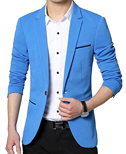 Nemopter Blazer Herren Jacke, lässig, elegant, Slim Fit, Blazer mit einem Knopf, Anzug, Herrenjacke, Blazer Jacken, himmelblau, L von Nemopter