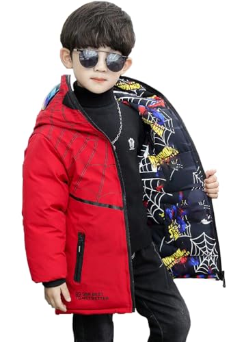 Nemopter Boy's Winter Jacket Boys' Coats With Hood Hooded Down Jacket Coat Cartoon Kids Winter Coat,Beidseitig Rot,6-7 Jahre,130cm von Nemopter