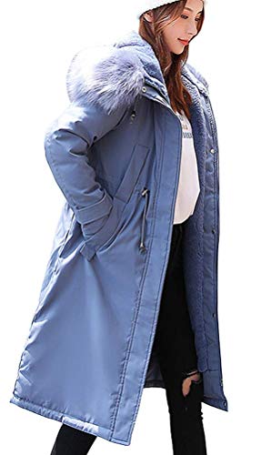 Nemopter Damen-Parka, Daunenjacke aus Baumwolle, Winter, lang, Pelzjacke, mit Kapuze, gepolstert, modisch, für Damen, warm, Outwear Mantel Gr. 38, blau von Nemopter