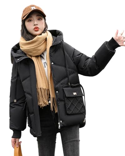 Nemopter Damen Steppjacken Winter Warm Jacke mit Kapuze Kurz mit Taschen Wintermantel, Schwarz , 38 von Nemopter
