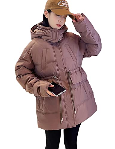 Nemopter Damenmantel, Daunenjacke, Winter, Parka mit Kapuze, Jacke, mit Kordelzug, verstellbar, winddicht, coffee, 50 von Nemopter