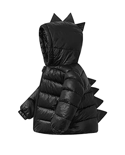 Nemopter Daunenjacke für Kinder, Kapuzenmantel, Kinder, Baby, Jungen/Mädchen, Dinosaurier-Design, Daunenjacke mit langen Ärmeln, warm für den Winter, Schwarz , 4-5 Jahre von Nemopter