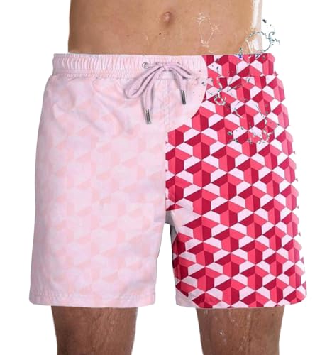 Nemopter Herren-Badehose, Farbe wechselnd, Temperatur wechselnd, lustig, für Herren, Badeanzug, Herren, Shorts, Strand, für Sommer, Quadratische Decke, Rot, XL von Nemopter