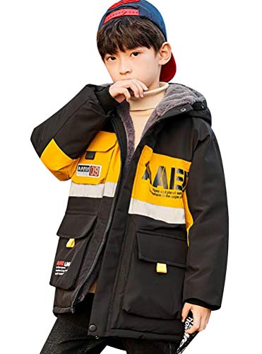 Nemopter Jacke für Jungen, Daunenjacke mit Kapuze, Wintermantel, warm, Taschen, Kleidung für Kinder, Parka mit Kapuze, dick, 3 – 14 Jahre, gelb, 12-13 Jahre von Nemopter