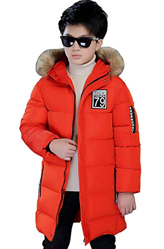 Nemopter Jungen Jacke, Daunenjacke für Kinder, Jungen, Winter, Mantel, Parka, Jacken mit Kapuze, Kleidung Gr. (130/ 140 cm) 8- 9 Jahre , Orange von Nemopter