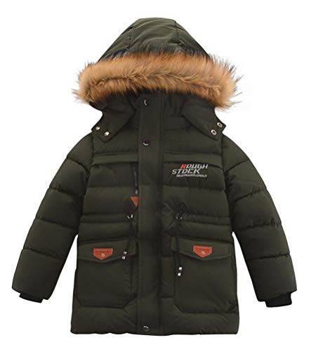 Nemopter Kinder Jungen Winterjacke Warmer Mantel Mi-Lange Daunenjacke mit Kapuze Pelz Jacke, Grün 01, 9-10 Jahre von Nemopter