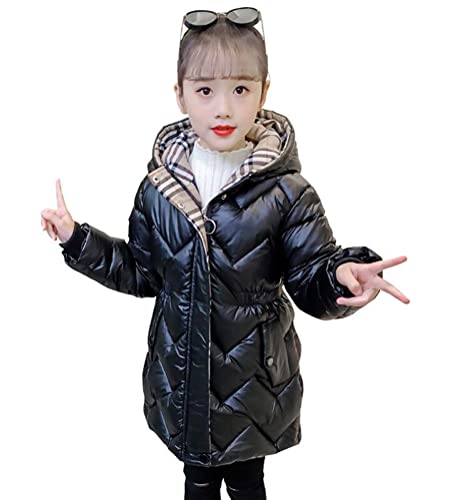 Nemopter Kindermantel Mädchen Daunenjacke Mädchen Mantel Prinzessin mittellange Kapuze Tunika Mantel Kinder Winddicht Warm Jacke, Schwarz 01, 8-9 Jahre von Nemopter