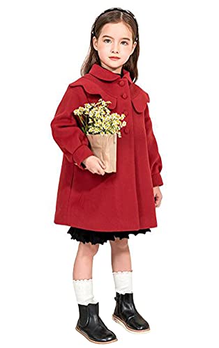 Nemopter Mädchen Mantel Wollmantel Herbst Winter Mantel Mädchen A-Line Jacke Winter Mädchen Mantel, rot, 8-9 Jahre von Nemopter