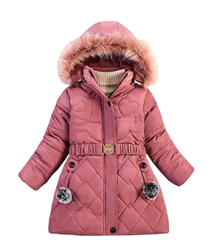 Nemopter Mantel für Kinder, Mädchen, Daunenjacke, Prinzessin, Mantel, Winterjacke mit Kapuze, Pelz, dick, warm, Fleecefutter, Rosa, 4-5 Jahre von Nemopter