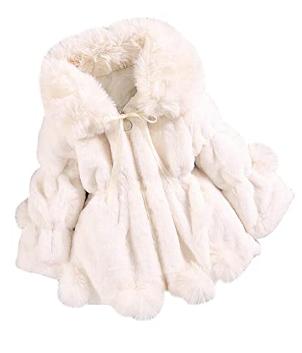 Nemopter Mantel für Mädchen und Babys, Kunstpelz, mit Kapuze, Mantel, Jacke, Mantel, Poncho, weiß, 2-3 Jahre von Nemopter