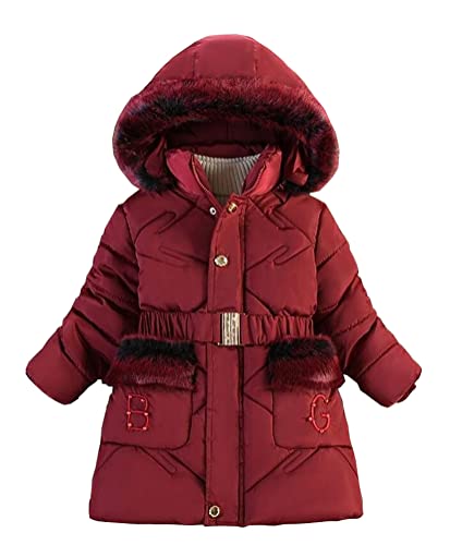 Nemopter Wintermantel für Mädchen, mittellang, warme Daunenjacke, für Kinder, Winter, Jacke mit Kapuze, rot, 4-5 Jahre von Nemopter