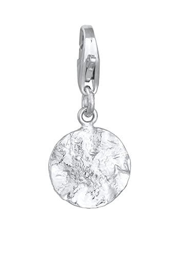 Basic Charm-Anhänger im runden Design aus 925 Sterling Silber für Damen und Mädchen, Charm mit Plättchen kunstvoll strukturiert, passend für alle Charmträger und Bettelarmband, Farbe: Silber von Nenalina