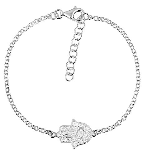 Nenalina Damen Armband 925 Sterling Silber, Hand der Fatima Schutz Armbänder für Frauen, Armkettchen Länge 18 cm + 3 cm Verlängerung, 331093-000 von Nenalina