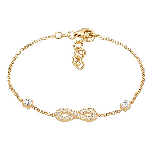 Damen Armband Silber mit Infinity Symbol(16 mm) und strahlenden Zirkonia-Steinen, Armkettchen mit Unendlichkeits-Zeichen aus 925 Sterling Silber vergoldet, Goldene Armkette für Frauen Mädchen von Nenalina